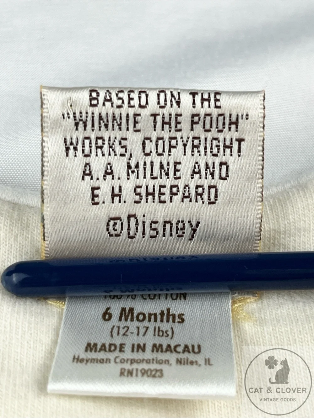 Classic Pooh Vintage Disney Heyman Corp Cream Cotton Embroidered Baby Romper 6M